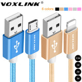 VOXLINK 1m/2m/3m Nylon Braided Micro USB Cable Charging Sync Data USB Cable For iphone 7 6 6s Plus 5s ipad mini Samsung HTC LG