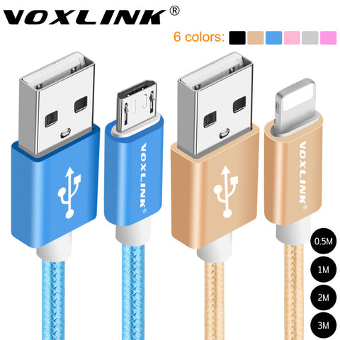 VOXLINK 1m/2m/3m Nylon Braided Micro USB Cable Charging Sync Data USB Cable For iphone 7 6 6s Plus 5s ipad mini Samsung HTC LG