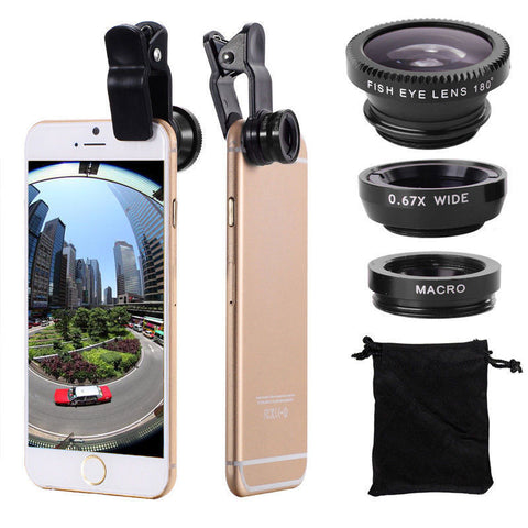 Original 3-in-1 Wide Angle Macro Kit with Clip 0.67x for iPhone Lentes Mobile Phone