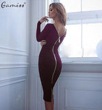 Gamiss Bodycon Sheath Dress Long Sleeve Party Sexy Dresses Women Clothing Back Full Zipper Robe Sexy Pencil Tight Dress Vestidos