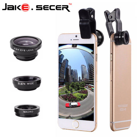 Fisheye Lens Fish Eye + Wide Angle + Macro 3 in 1 Mobile Phone Lens For Phone Ip6S plus 5S 4S xiaomi Smartphone New Universal