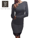 Kaywide Lace Patchwork Women Dress O Neck Casual Bodycon Party dresses With Tassel  Plus Size Long Sleeve Ladis Dress Vestidos