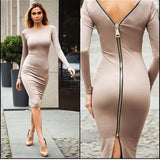 VESTLINDA Bodycon Sheath Dress Little Black Long Sleeve Party Dresses Women Back Full Zipper Robe Sexy Femme Pencil Tight Dress