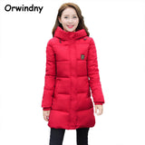 2017 New Fashion Long Winter Jacket Women Slim Female Coat Thicken Parka Down Cotton Clothing Red Clothing Hooded Student