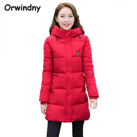 2017 New Fashion Long Winter Jacket Women Slim Female Coat Thicken Parka Down Cotton Clothing Red Clothing Hooded Student