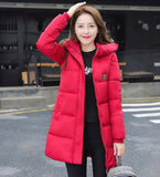 2017 New Fashion Long Winter Jacket Women Slim Female Coat Thicken Parka Down Cotton Clothing Red Clothing Hooded Student