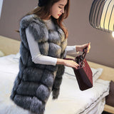 2016 Arrival Winter Women Coat  Faux Fox Fur Vest Femme Fur Vests High-Grade Pocket Women's Jacket Long Vest Plus Size:XS-4XL